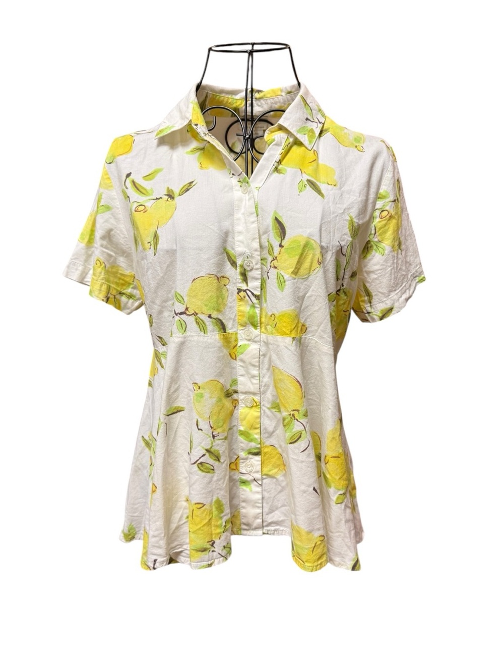 kate spade White Button-Down Shirt with Yellow Lemon Print Medium
